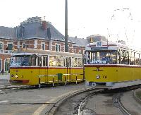 Az emlékmenetben résztvevő villamosok: az első és az utolsó., Tiszai pályaudvar, Miskolc (forrás: Hajtó Bálint)