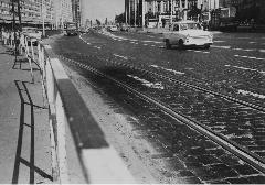 Az 5-ös villamos vonalának Szentendrei úti szakasza a 70-es években., Szentendrei út, Budapest (forrás: Szelényi Gábor)